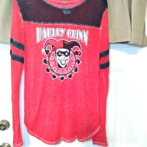 BATMAN HARLEY QUINN Licensed Juniors Long Sleeve Sheer Graphic T-Shirt Size L